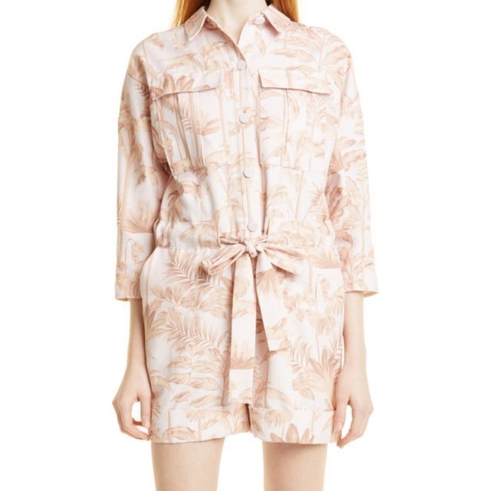 Ted Baker London Cotton Utility Romper in Light Pink Tropical Floral Nepal